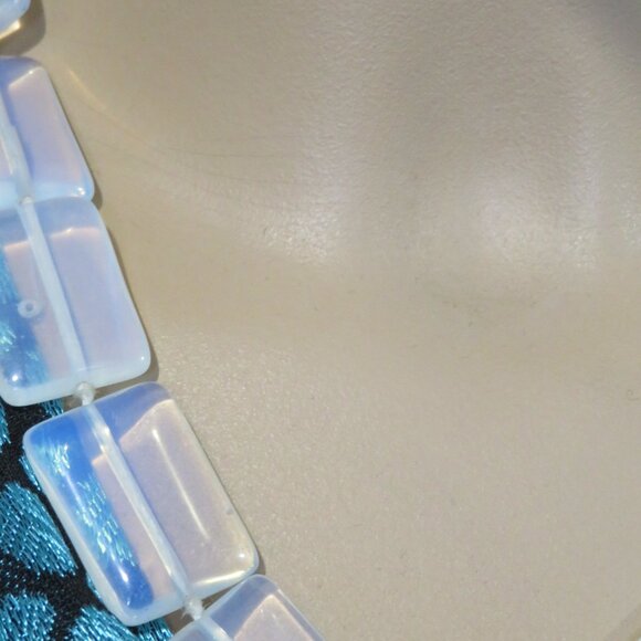 Antique Vintage OPALINE OPALESCENT opalite rectangle necklace fire moonstone - Picture 11 of 12